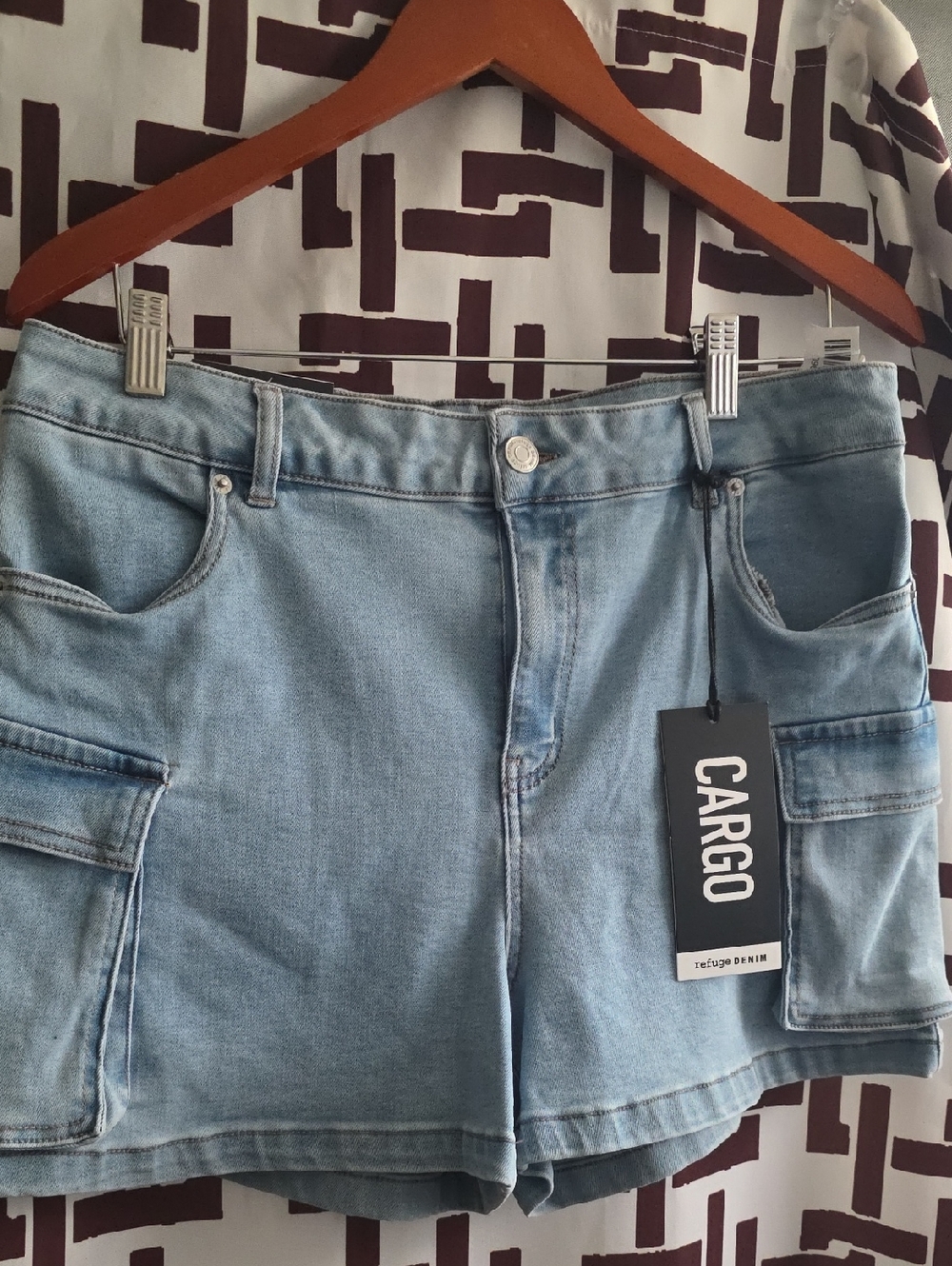 refuge Light Blue Cargo Denim Shorts